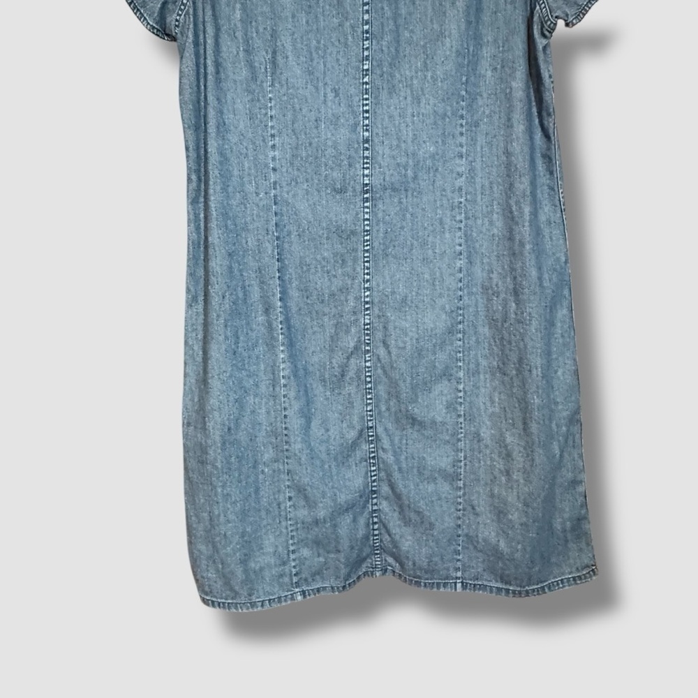 L.L. Bean Denim Shirt Dress Size 16 Blue Snap Button Midi Pockets - Picture 8 of 10